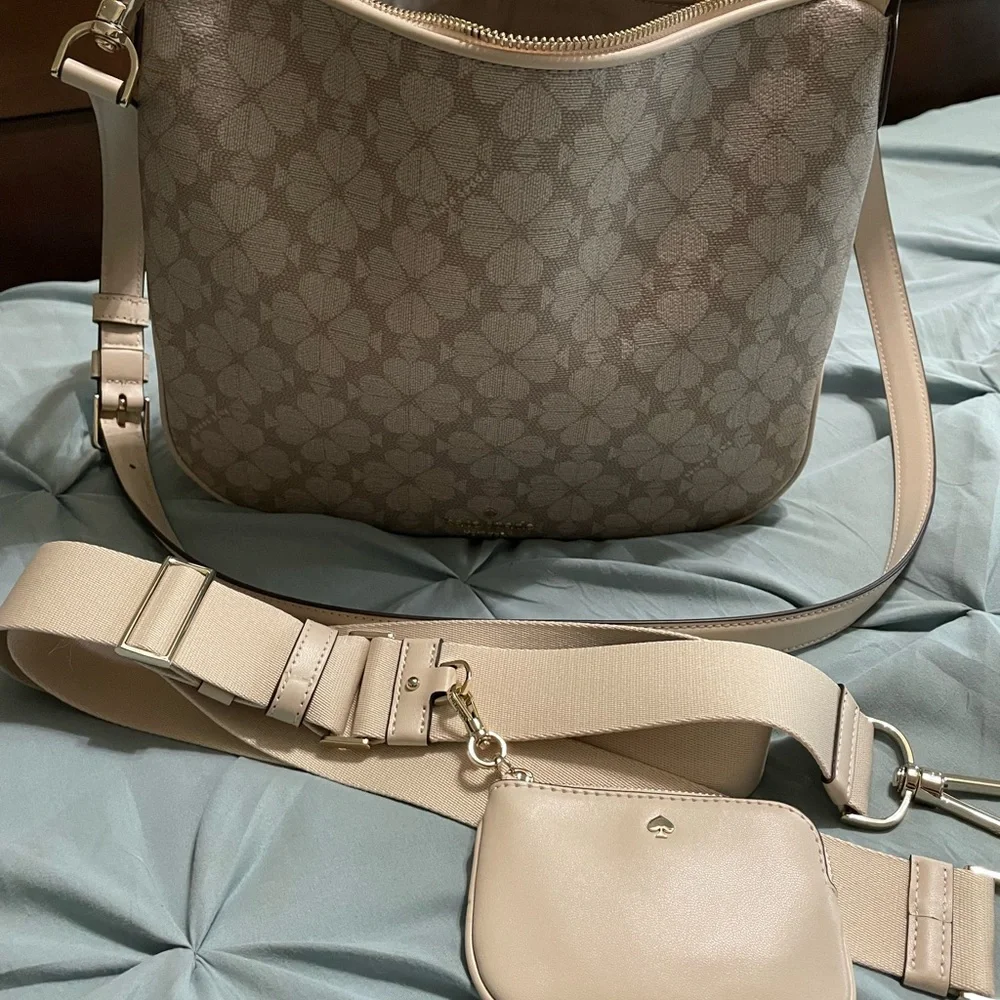 kate spade Signature Spade Flower PVC Large Crossbody, Dark Beige/Cream - Picture 7 of 14